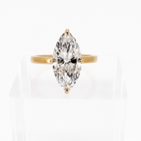 3.00ct E VS1 marquise lab grown diamond ring in 14K yellow gold, front view