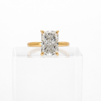 3.01ct E VS1 radiant lab grown diamond ring in 14K yellow gold, front view