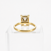 3.01ct E VS1 radiant lab grown diamond ring in 14K yellow gold, setting detail