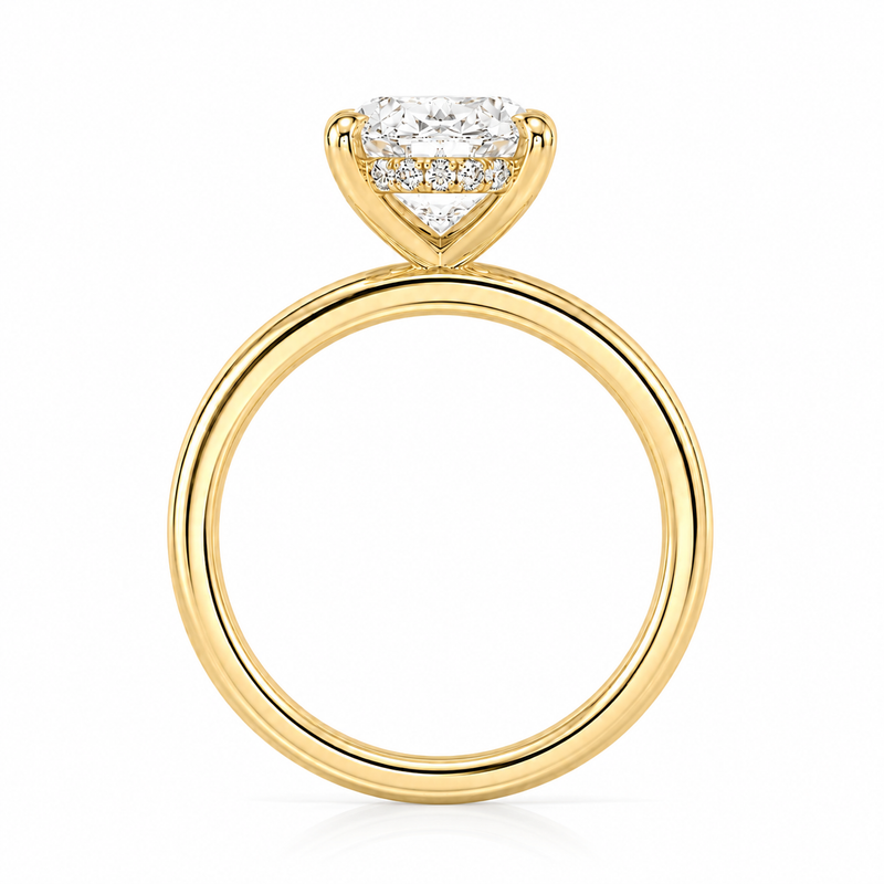 The Noa hidden halo oval engagement ring side view
