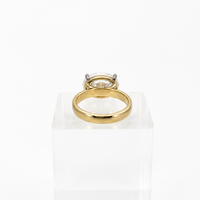 Custom 4.01ct oval diamond ring, rear view showing 3mm yellow gold band